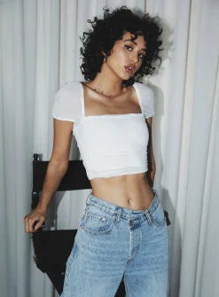 Princess Polly City Lights Crop Top  White New