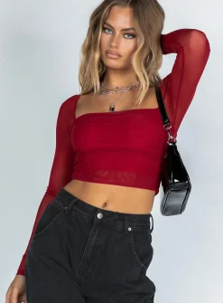 Princess Polly City Lights Long Sleeve Top  Red Outlet