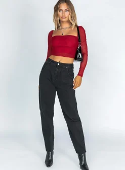 Princess Polly City Lights Long Sleeve Top  Red Outlet