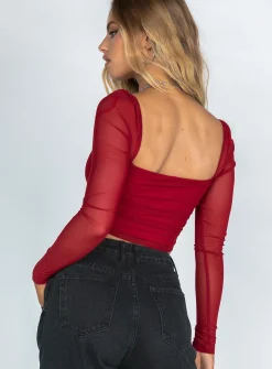 Princess Polly City Lights Long Sleeve Top  Red Outlet