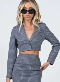 Princess Polly Claremont Cropped Blazer  Grey Hot