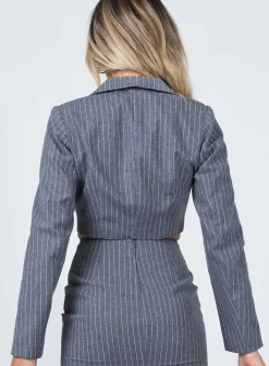 Princess Polly Claremont Cropped Blazer Grey Hot