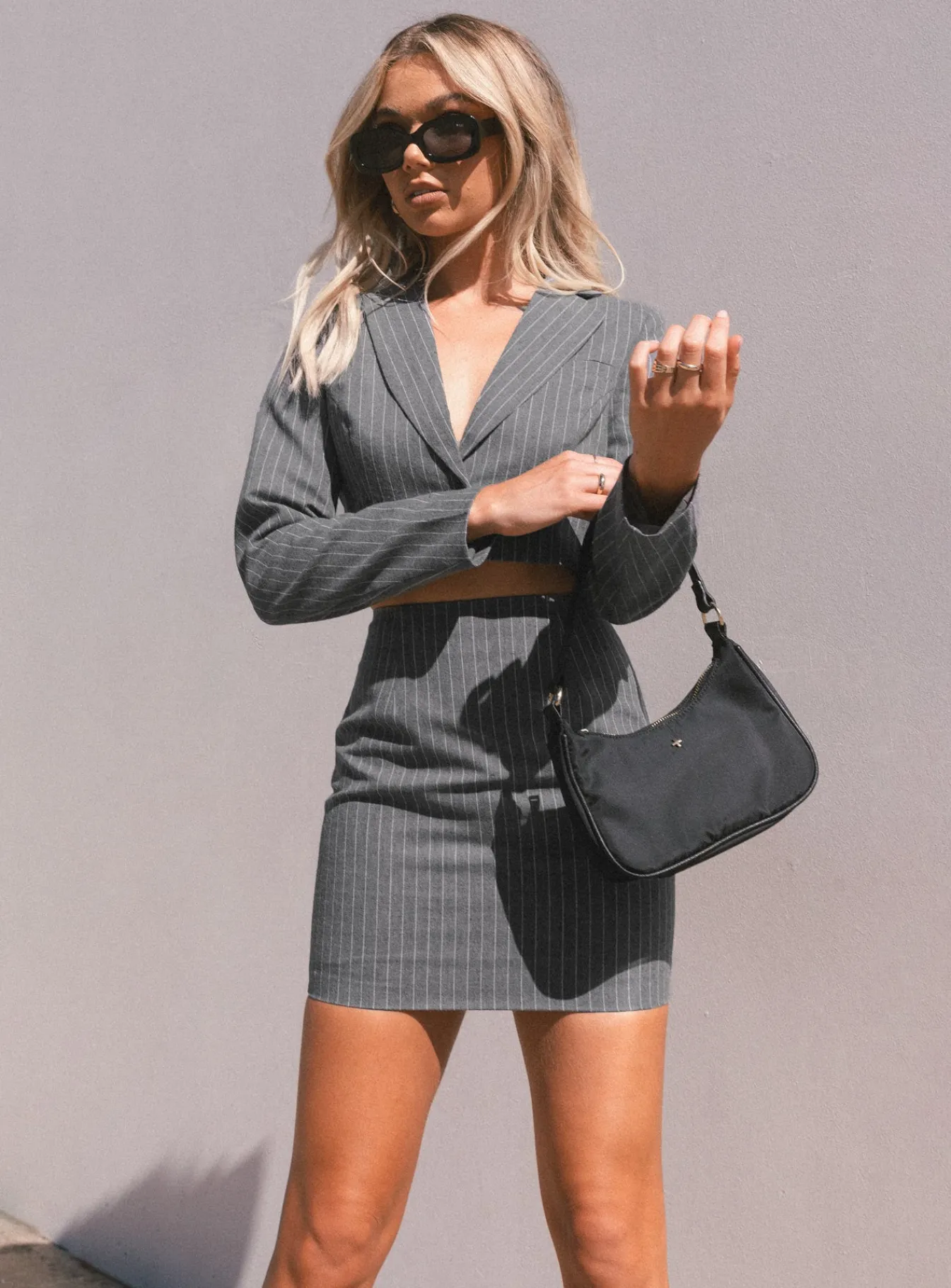 Princess Polly Claremont Cropped Blazer Grey Hot