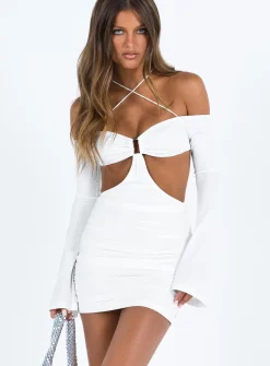 Princess Polly Clarence Off Shoulder Mini Dress  White Outlet