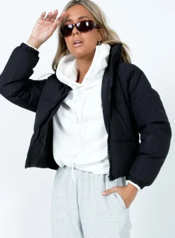 Princess Polly Clarise Puffer Jacket  Black Clearance