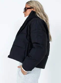 Princess Polly Clarise Puffer Jacket  Black Clearance