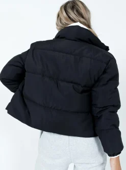 Princess Polly Clarise Puffer Jacket  Black Clearance