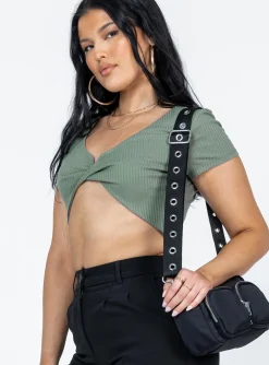 Princess Polly Clarrie Top  Khaki Cheap