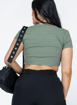 Princess Polly Clarrie Top  Khaki Cheap