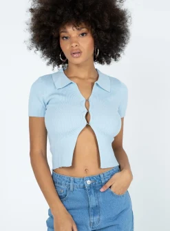 Princess Polly Clayton Top  Blue Best Sale
