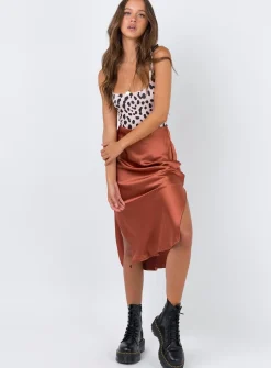 Princess Polly Cleo Lavoe Midi Skirt  Rust Discount