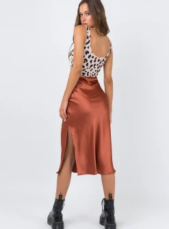 Princess Polly Cleo Lavoe Midi Skirt  Rust Discount