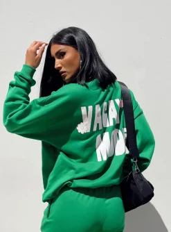 Princess Polly Club Basic Crewneck Sweatshirt  Green Cheap