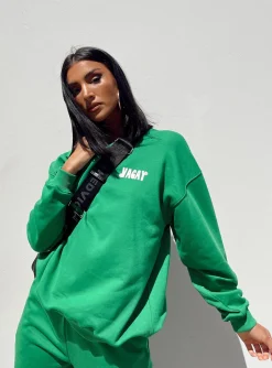 Princess Polly Club Basic Crewneck Sweatshirt  Green Cheap