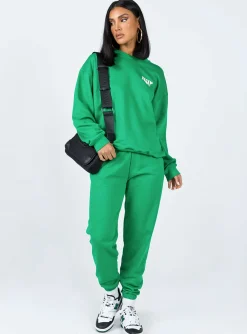 Princess Polly Club Basic Crewneck Sweatshirt  Green Cheap