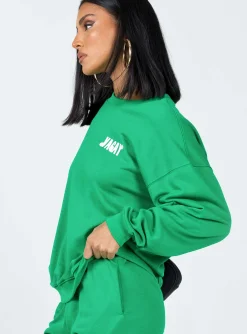 Princess Polly Club Basic Crewneck Sweatshirt  Green Cheap
