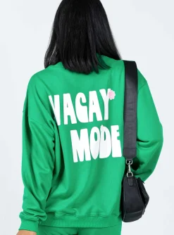 Princess Polly Club Basic Crewneck Sweatshirt  Green Cheap