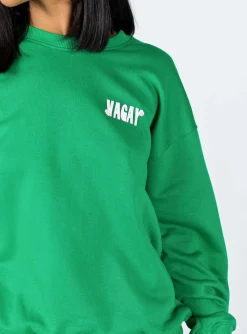 Princess Polly Club Basic Crewneck Sweatshirt  Green Cheap
