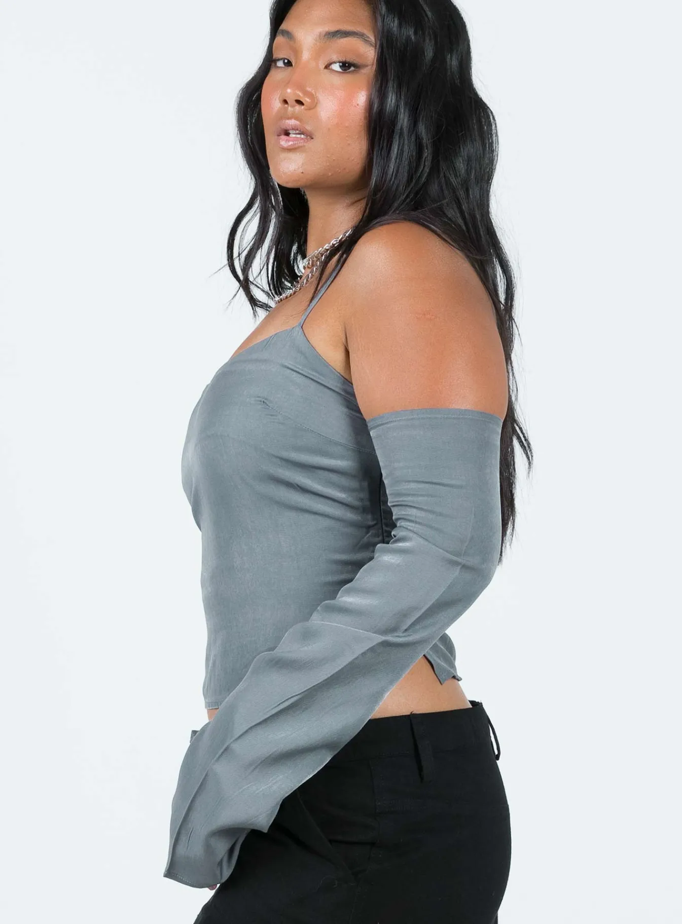Princess Polly Cold Shoulder Top Slate Fashion