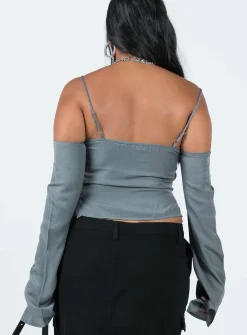 Princess Polly Cold Shoulder Top Slate Fashion