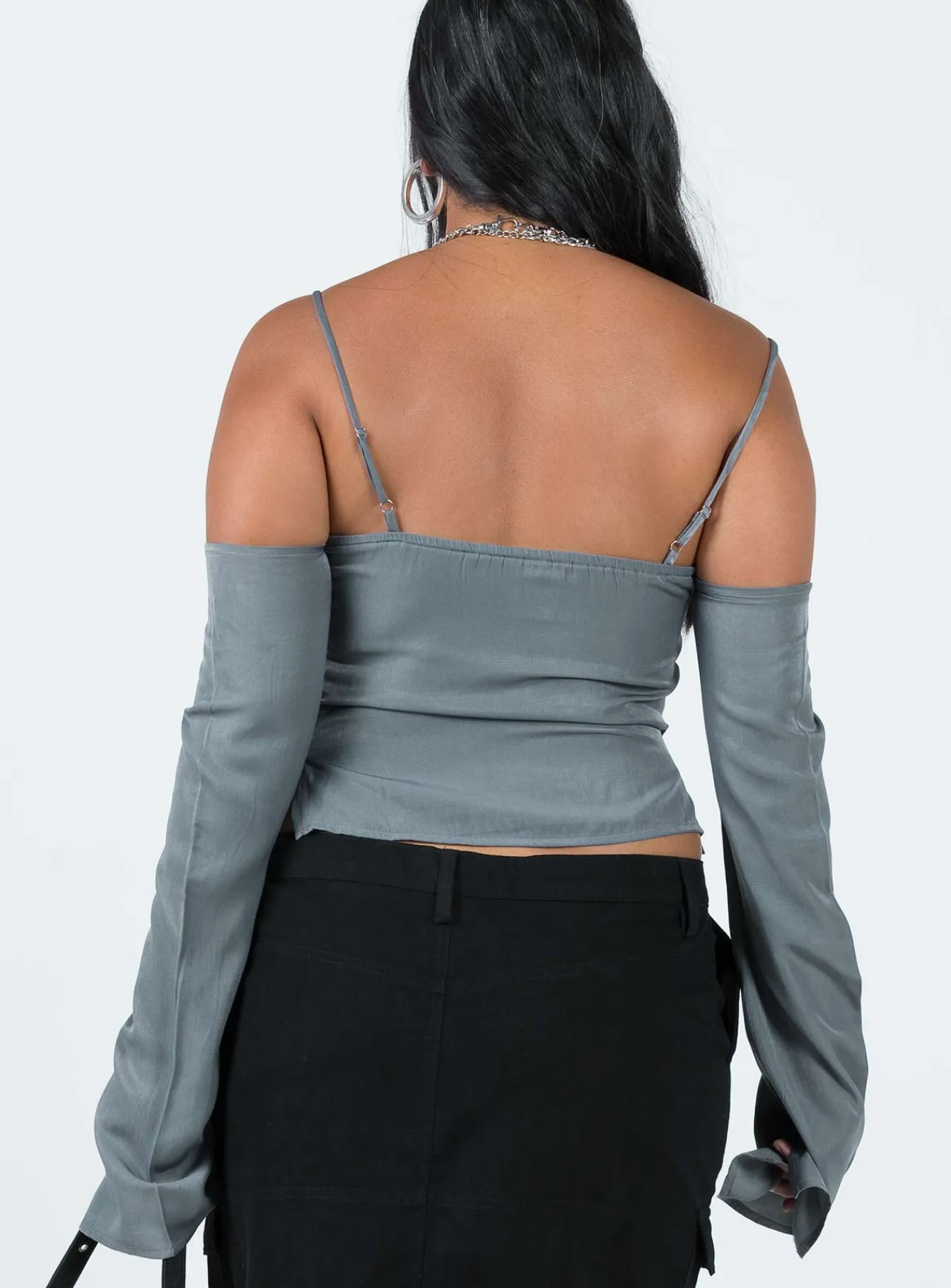 Princess Polly Cold Shoulder Top Slate Fashion