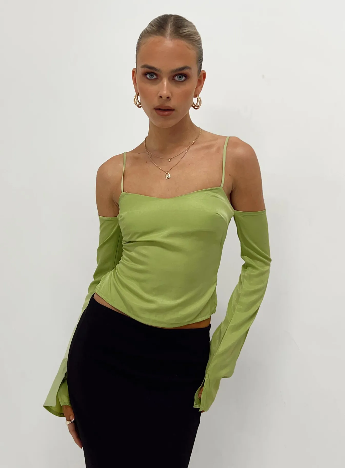 Princess Polly Cold Shoulder Top Green New