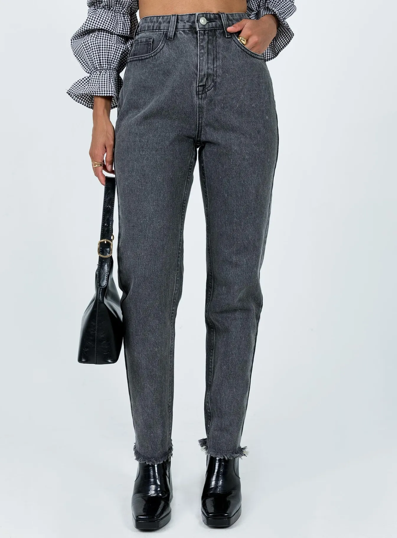 Princess Polly Connecticut Straight Leg Jeans Washed Black Sale