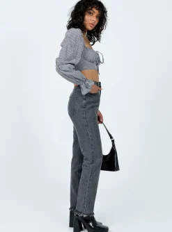 Princess Polly Connecticut Straight Leg Jeans Washed Black Sale