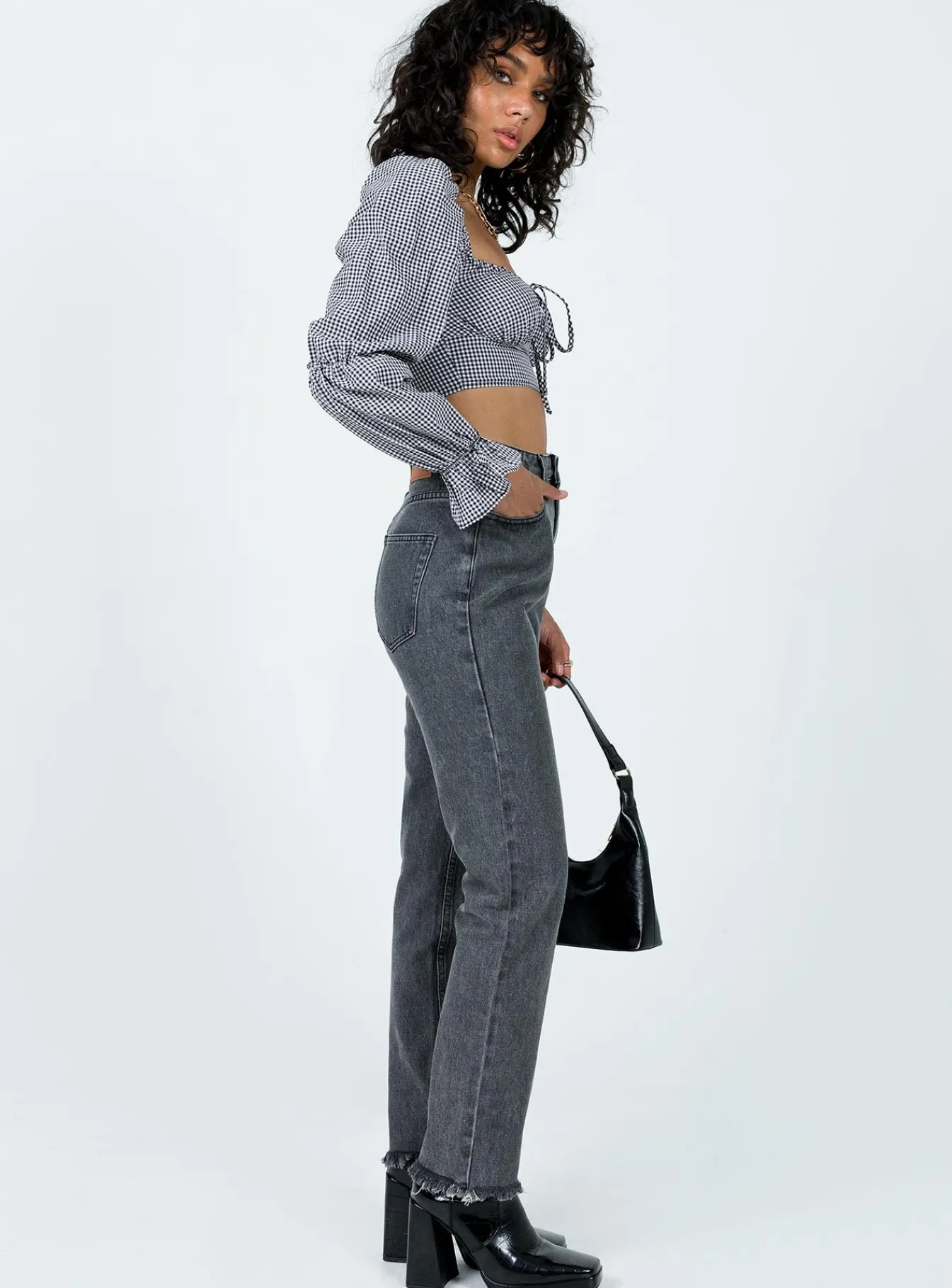 Princess Polly Connecticut Straight Leg Jeans Washed Black Sale