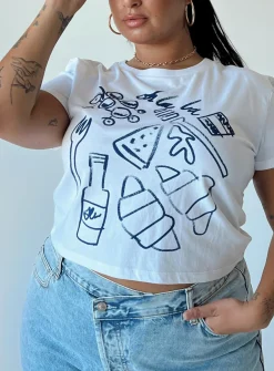 Princess Polly Continental Breakfast Teecurve   White Fashion
