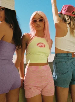 Princess Polly Cooper Space Dye Knit Shorts  Pink Outlet
