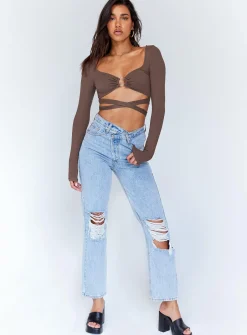 Princess Polly Corey Long Sleeve Top Brown Outlet