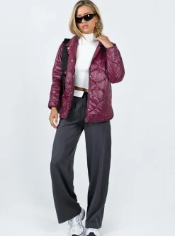 Princess Polly Cosmelia Quilted Puffer Jacket Wine Discount