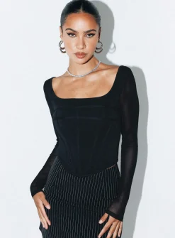 Princess Polly Costello Long Sleeve Top  Black Fashion
