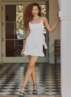 Princess Polly Cottage Hill Mini Dress  White Satin Clearance