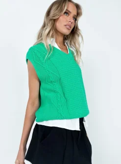 Princess Polly Cotton Carey Sweater Vest Green Cheap