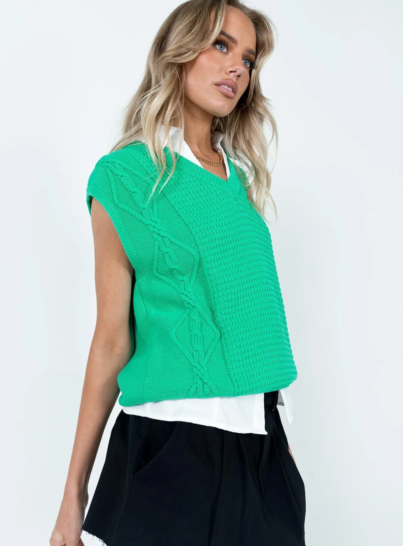 Princess Polly Cotton Carey Sweater Vest Green Cheap