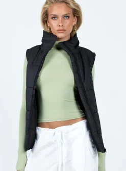 Princess Polly Coulter Puffer Vest  Black Discount