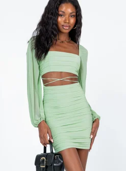 Princess Polly Courtney Long Sleeve Mini Dress  Green Store