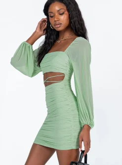 Princess Polly Courtney Long Sleeve Mini Dress Green Store