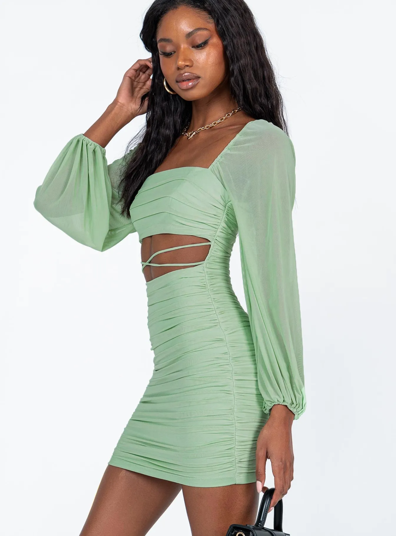 Princess Polly Courtney Long Sleeve Mini Dress Green Store