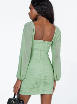 Princess Polly Courtney Long Sleeve Mini Dress Green Store