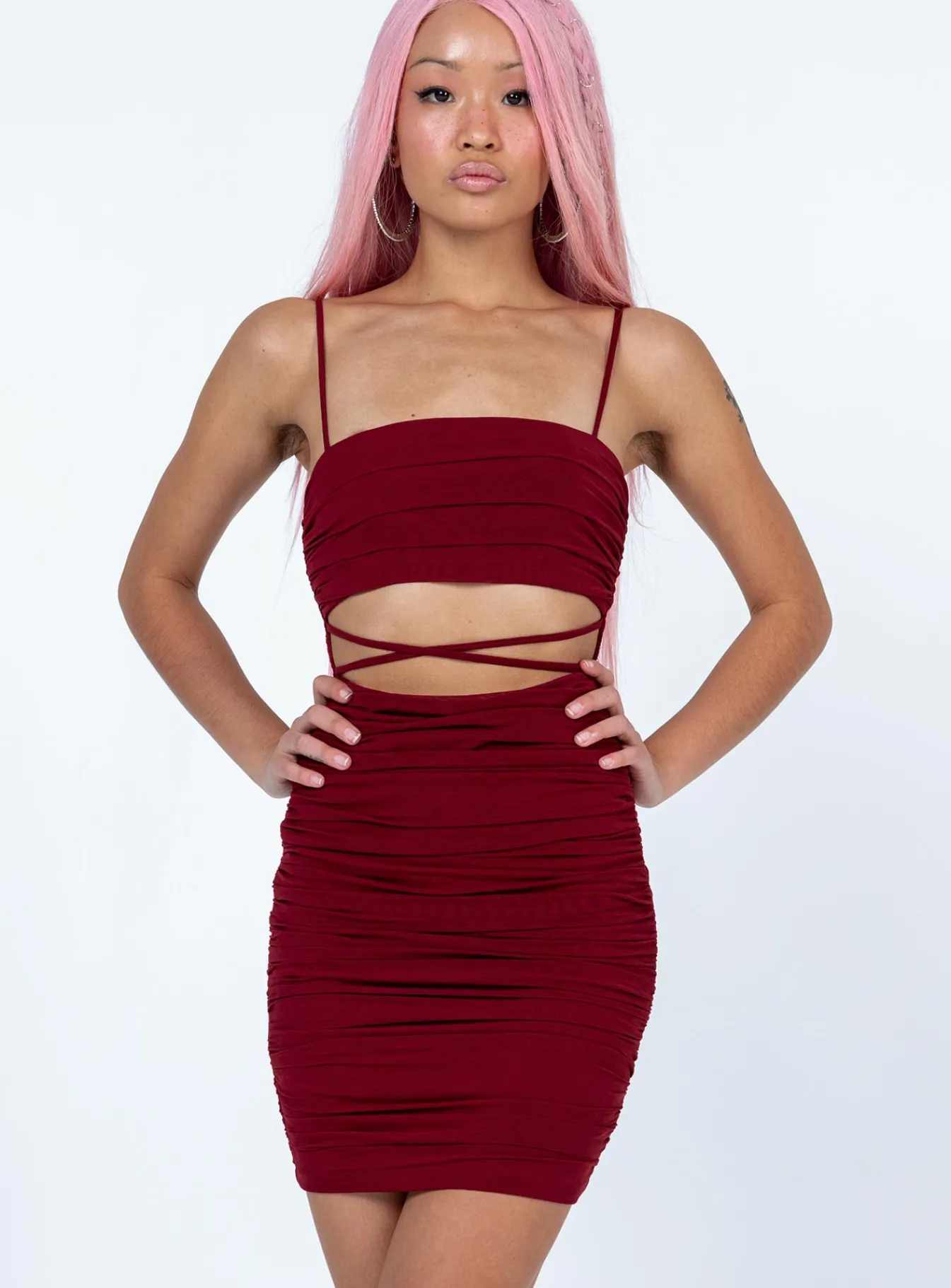 Princess Polly Courtney Mini Dress Burgundy Store