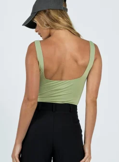 Princess Polly Cressbrook Square Neck Bodysuit  Sage Outlet