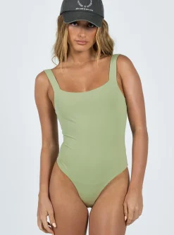 Princess Polly Cressbrook Square Neck Bodysuit  Sage Outlet
