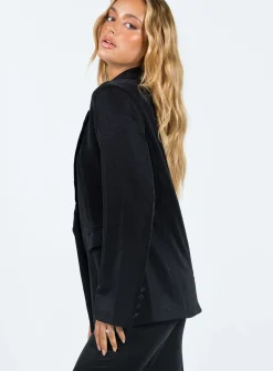 Princess Polly Croft Blazer Jacketglitter   Black Cheap