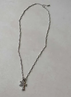 Princess Polly Curtis Cross Necklace  Silver Flash Sale