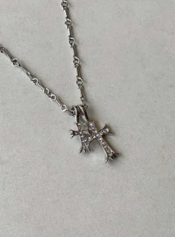 Princess Polly Curtis Cross Necklace  Silver Flash Sale