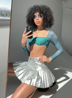 Princess Polly Cyan Pu Mini Skirt  Grey Clearance