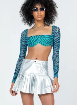 Princess Polly Cyan Pu Mini Skirt Grey Clearance